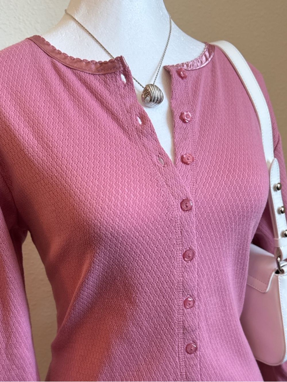 Vintage Pointelle Button Up Long Sleeve Cardigan Top 90s Coquette Soft Girl - Picture 3 of 9